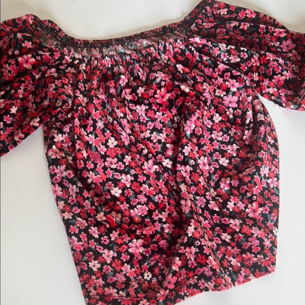 Old Navy Pink and Red Smocked Ruffled Blouse